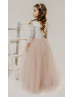 Ivory Lace Dusty Pink Tulle Wedding Party Flower Girl Dress